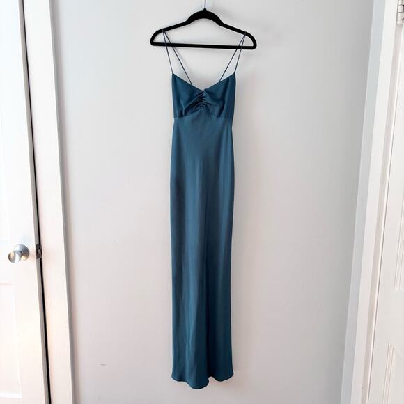 Favorite Daughter The Envy Slip Dress Midi Maxi Strappy Ruching Wedding Guest - Picture 2 of 9